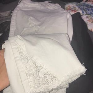 White Hollister ripped crop jeans